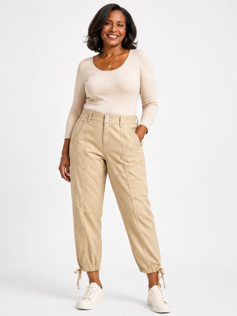 Lauren Ralph Lauren Cotton Utility Pants Beige Drawstring Ankle Pants Sz 16W